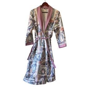 Vintage Diamond Fleece Robe Southwestern Geometric Mauve L Made in Canada